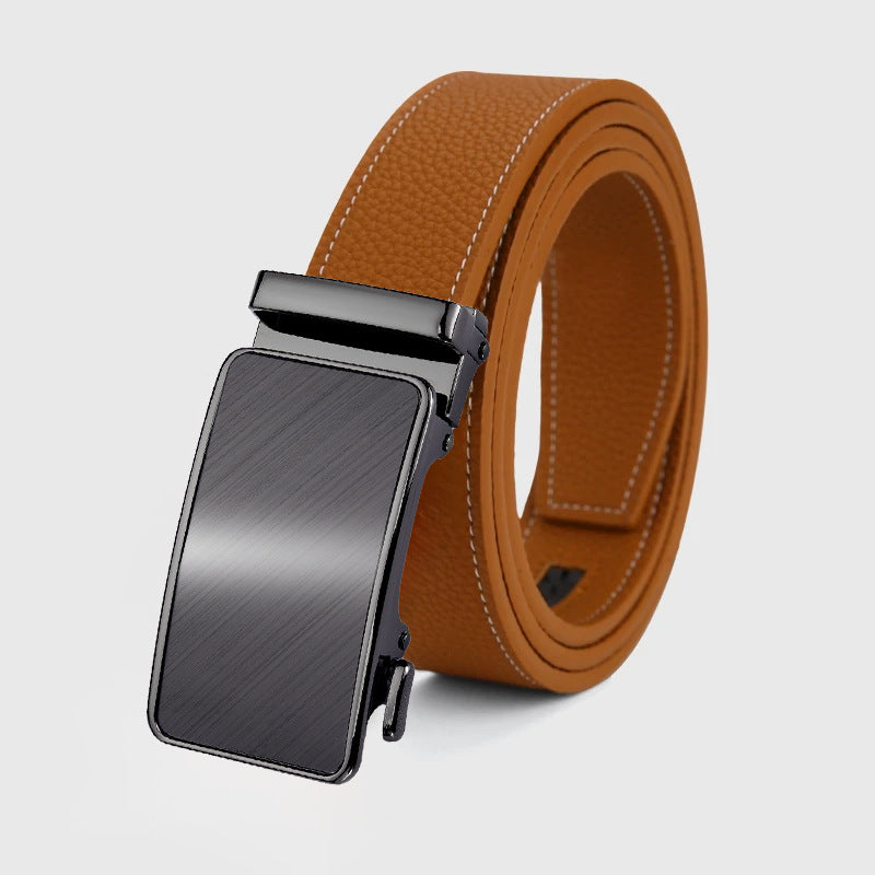 Men's Genuine Leather Belt with Mirror Automatic Buckle