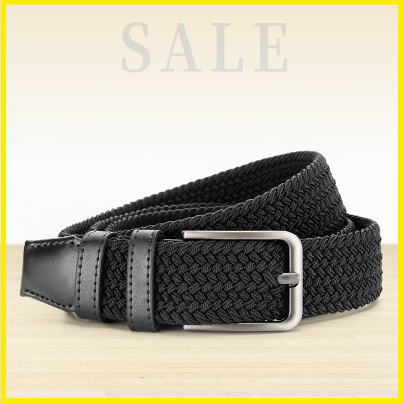 Unisex Elastic Leather Belt with Pin Buckle for Jeans