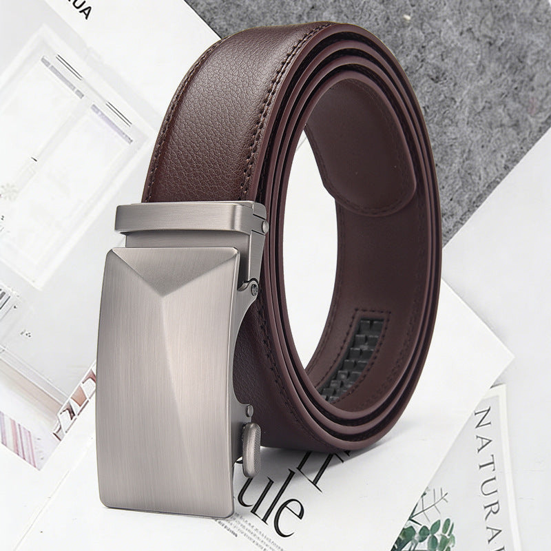 Men's Genuine Cowhide Business Belt with Alloy Automatic Buckle