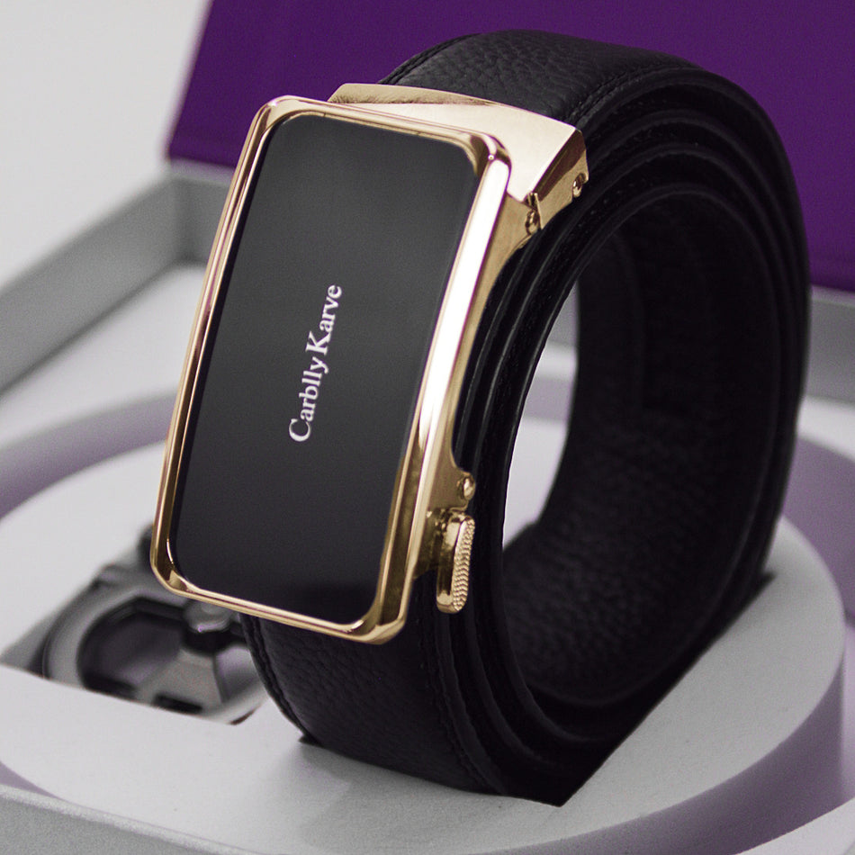 Men's Cowhide Business Belt with Zinc Alloy Automatic Buckle Gift Box