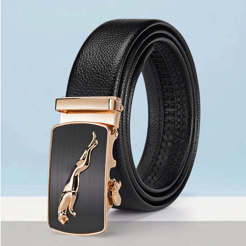 Men's Cheetah Texture Leather Belt with Automatic Buckle