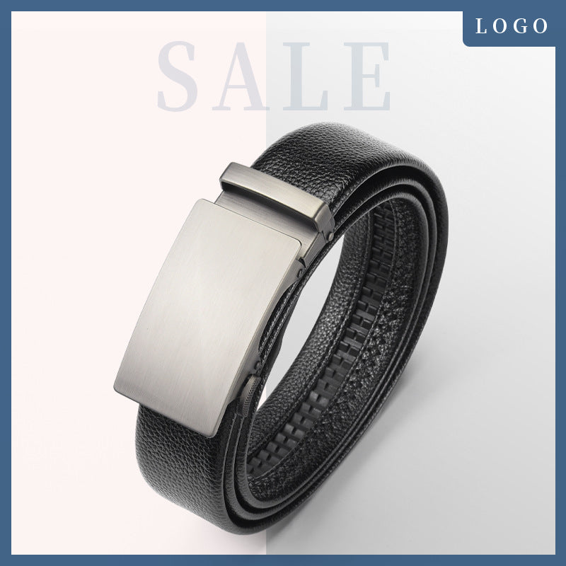 Men's Pebbled Leather Automatic Buckle Business Casual Belt