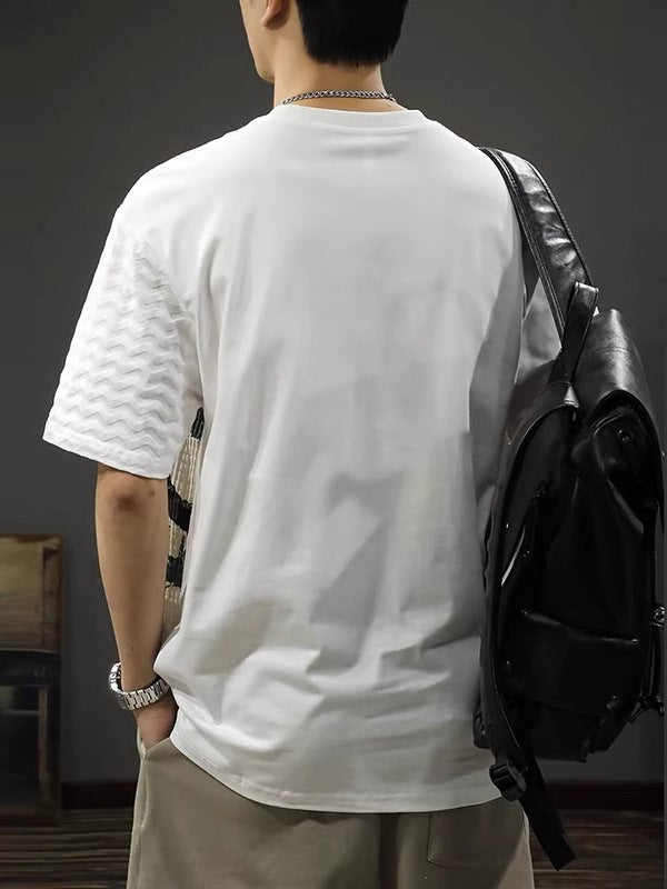 Men's Loose Fit Printed Splicing Round Neck Summer T-Shirt