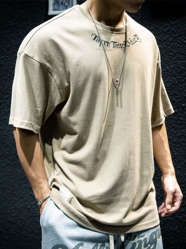 Men's Embroidered Retro Loose Fit Round Neck T-Shirt