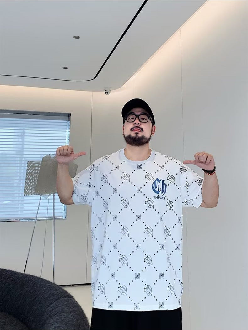 Men's Oversized Diamond Pattern Round Neck T-Shirt