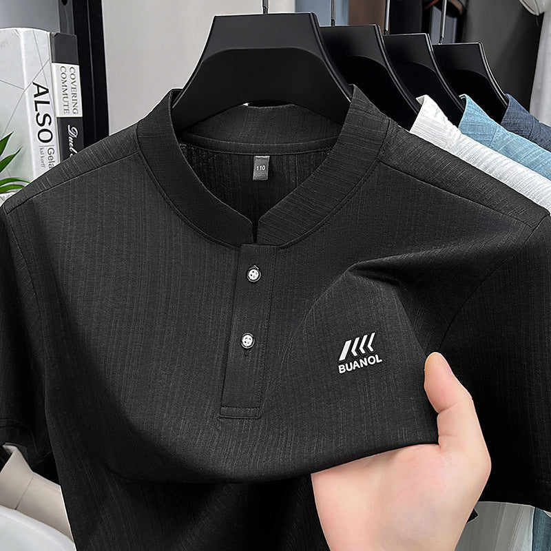 Men's Ice Silk Cool Stand Collar Short Sleeve T-Shirt