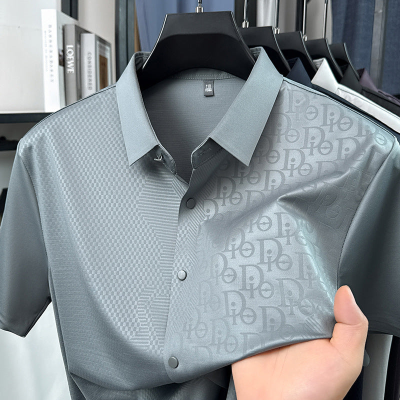 Men's Mulberry Silk Printed Short Sleeve Business Shirt