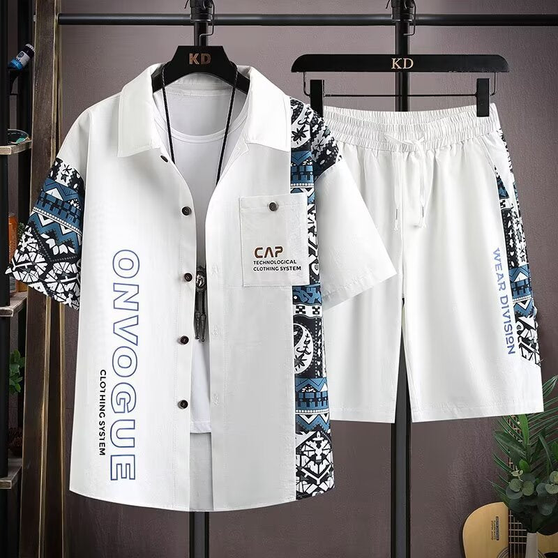 Men's Summer Two-Piece Set Lapel Shirt and Shorts