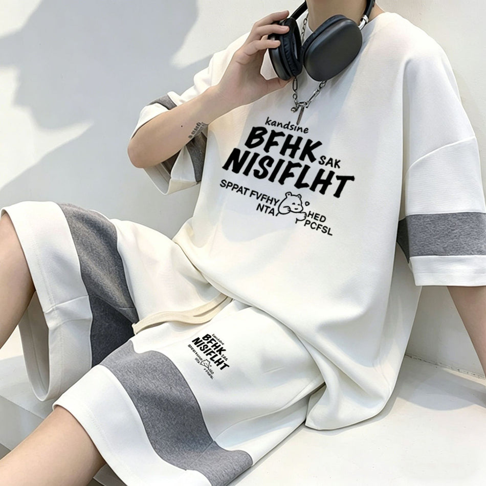 Men's Ice Silk Loose Fit Sports T-Shirt and Shorts Set
