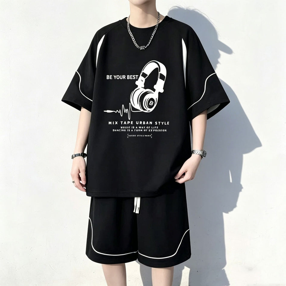 Men's Ice Silk Summer Sports T-Shirt and Shorts Set
