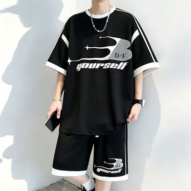 Men's Loose Fit Sports T-Shirt and Shorts Set Plus Size