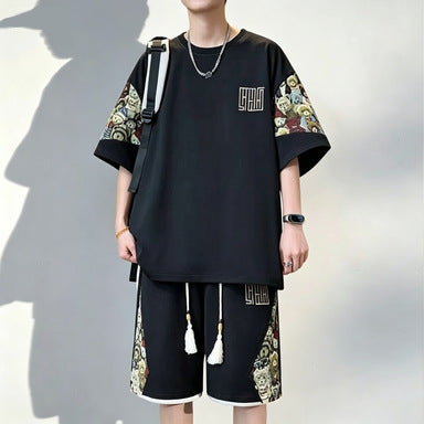 Men's Chinese Style Loose Fit T-Shirt and Shorts Set