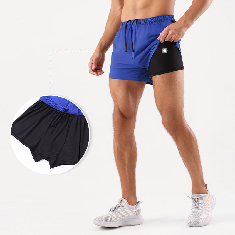 Men’s Double Layer Quick Dry Three Point Running Fitness Shorts