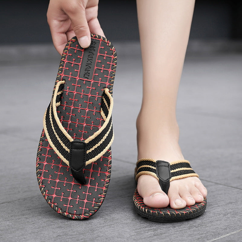 Men’s Woven Non Slip Wear Resistant Beach Flip Flops Summer Sandals