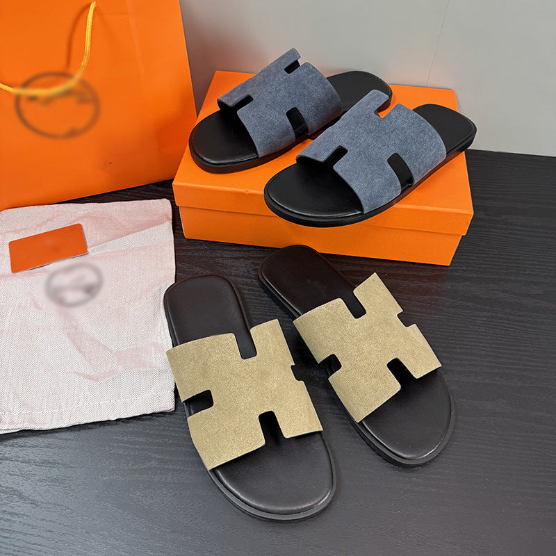Men’s H Letter Rubber Slides Non Slip Beach Sandals Summer Fashion
