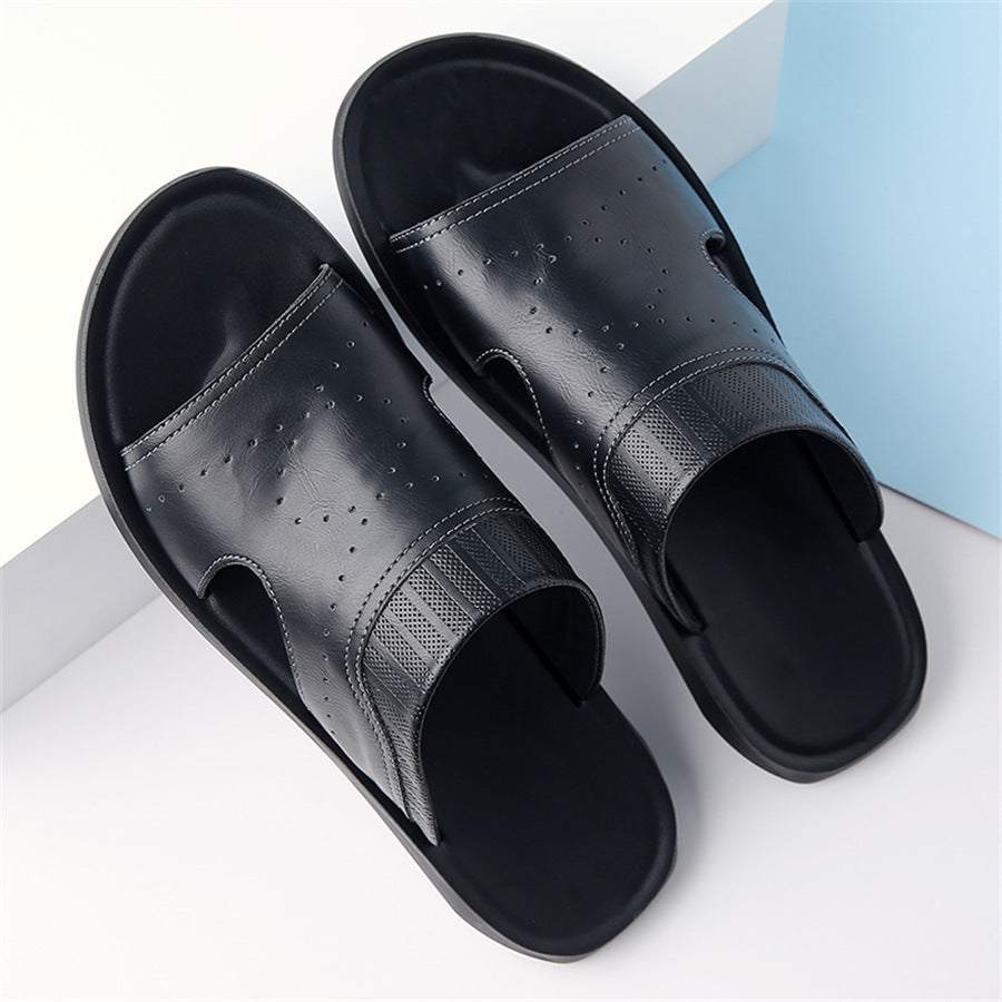 Men’s Leather Sandals Soft Sole Non Slip Breathable Beach Shoes