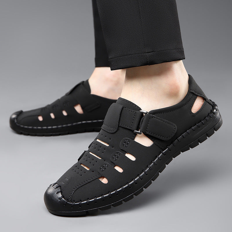 Men’s Genuine Leather Soft Sole Dad Sandals Casual Driving Summer Sandals