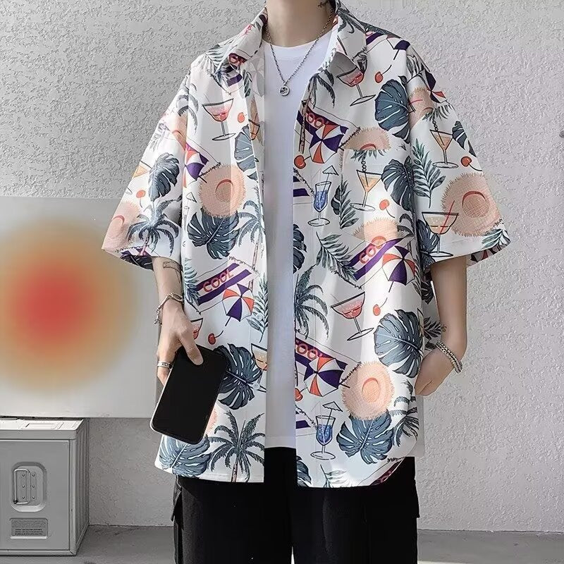 Hawaiian Style Floral Short Sleeve Shirt Summer Casual Fashion Top
