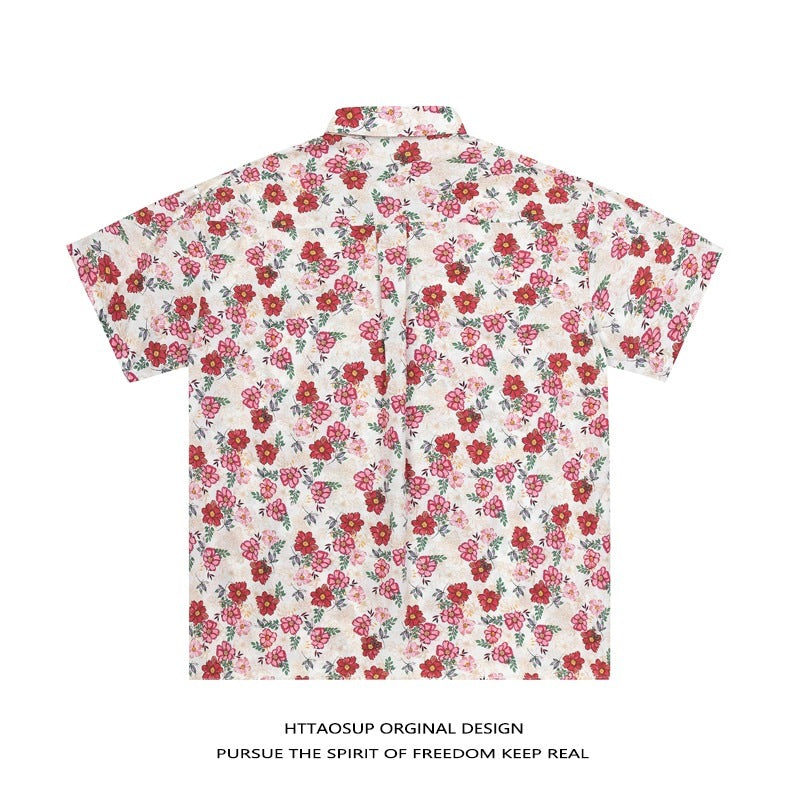 Retro Floral Short Sleeve Shirts Couples Summer Casual Vacation Wear