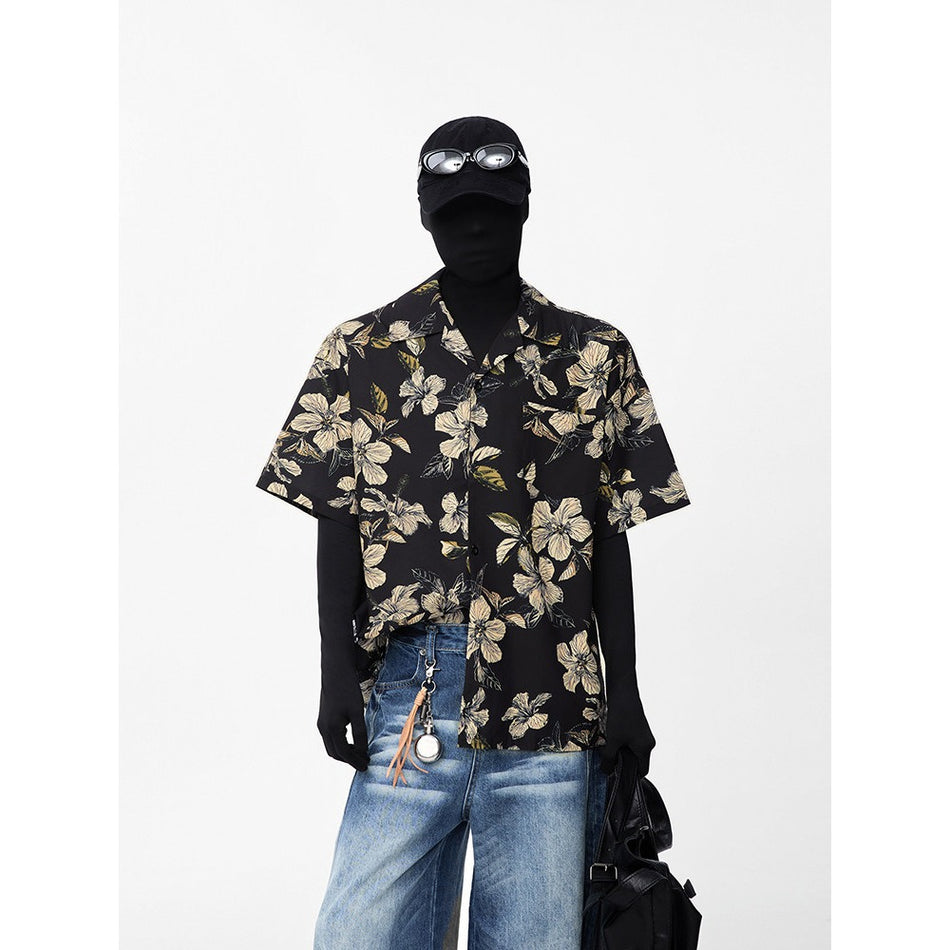 Cuban Collar Hawaiian Floral Shirt Men Quick Dry Summer Casual Wear