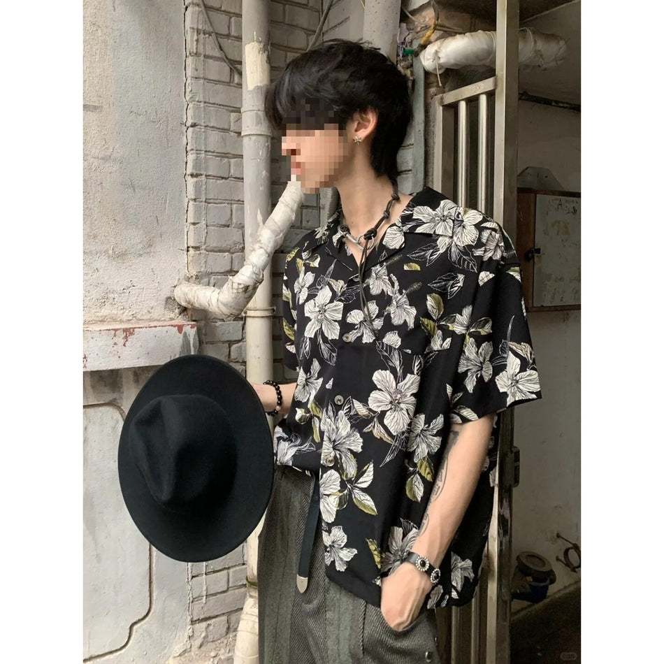 Cuban Collar Hawaiian Floral Shirt Men Quick Dry Summer Casual Wear