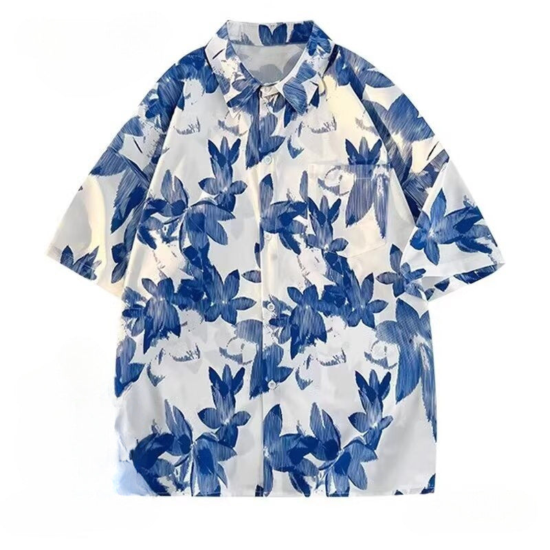 Ice Silk Short Sleeve Shirt Men Summer Beach Coat Casual Wear