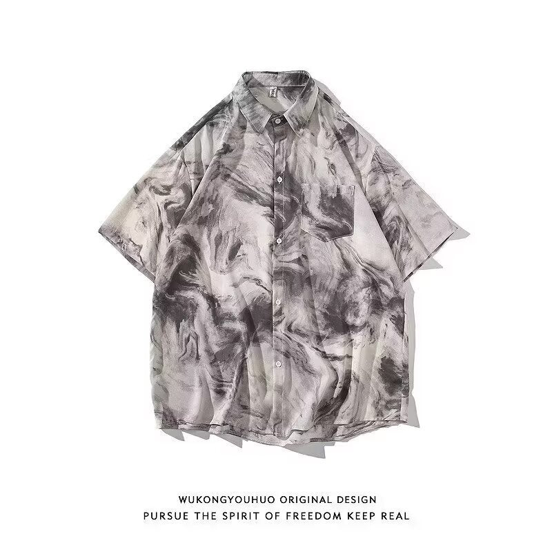 Japanese Retro Short Sleeve Shirt Men Loose Casual Summer High-End