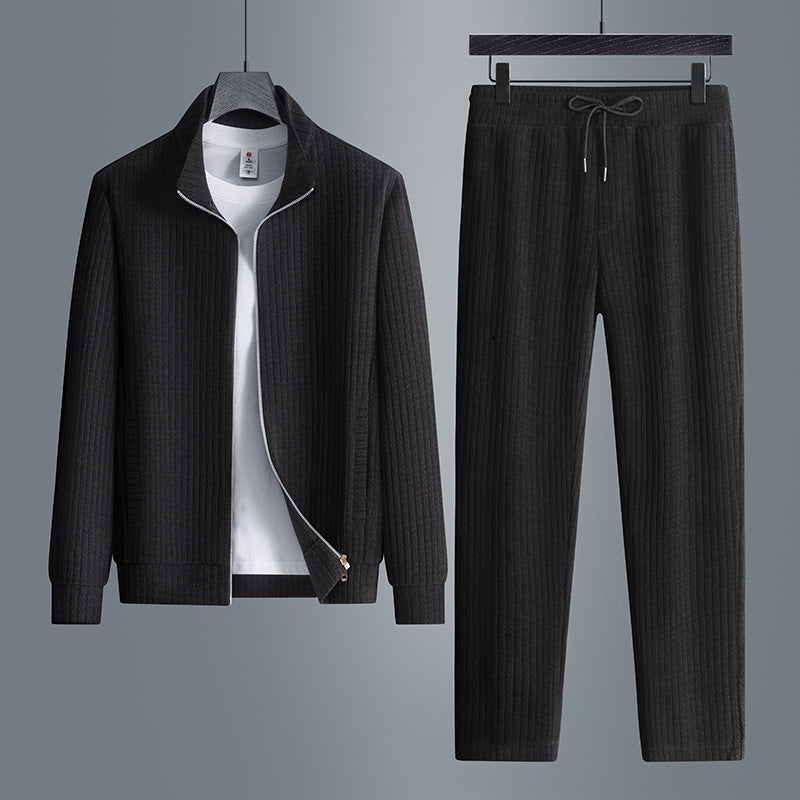 Men's Solid Color Casual Sports Suit Stand Collar Two-Piece Set