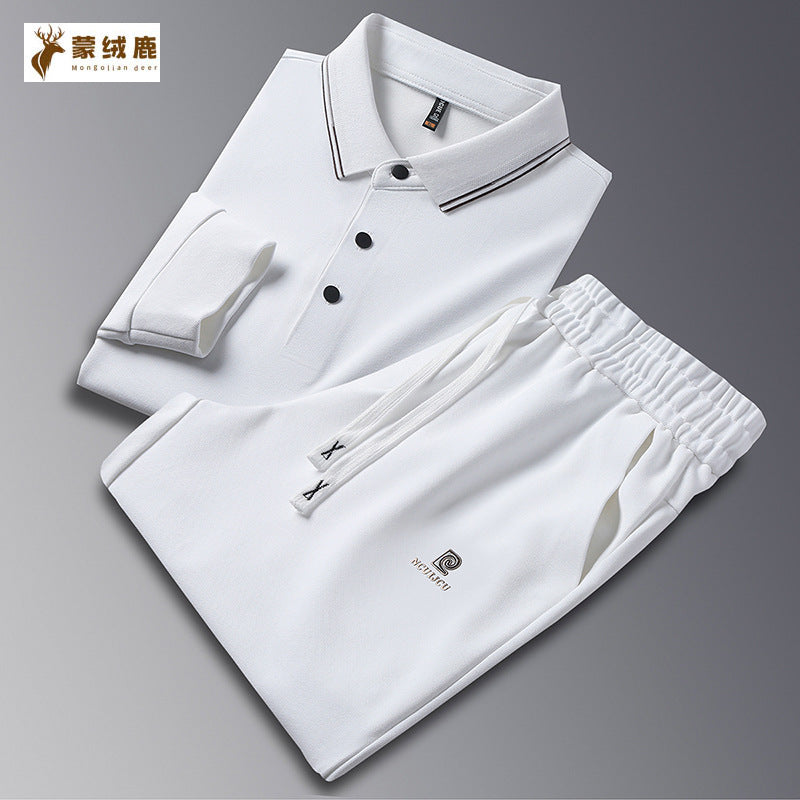 Men's Luxury Silk-Blend Long-Sleeved Polo and Trousers Suit