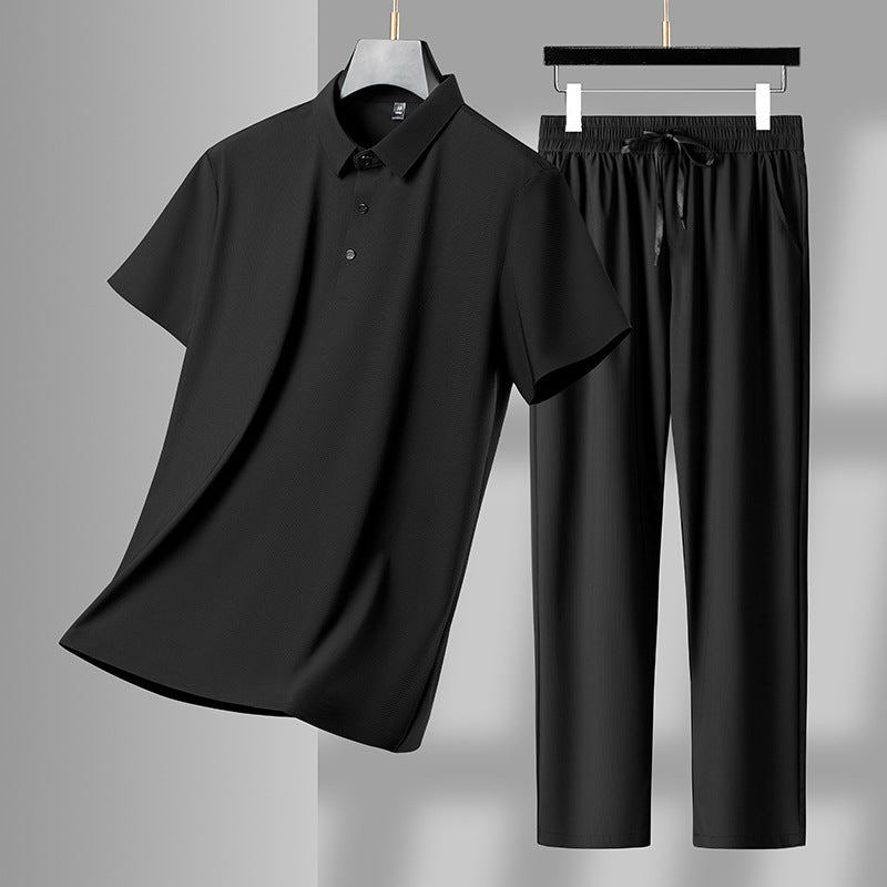 Men's Ice Silk Loose Trousers Suit with Seamless Lapels