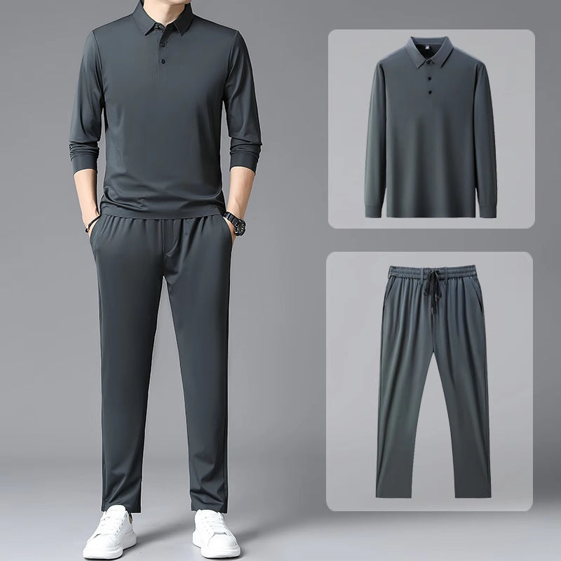 Men's Trendy Long-Sleeve Sweatshirt and Tie-Up Sweatpants Sports Suit
