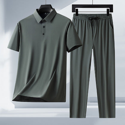 Men's Ice Silk Seamless Short-Sleeved Trousers Suit
