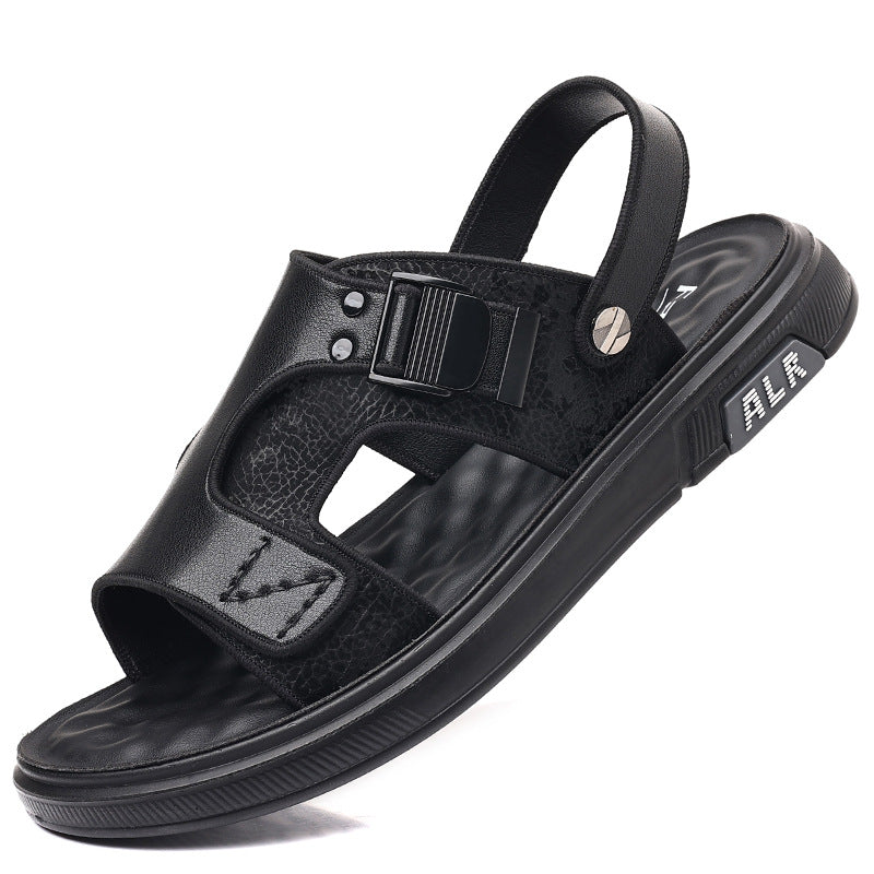 Men's Genuine Leather Soft Sole Sandals Non-Slip Beach Shoes