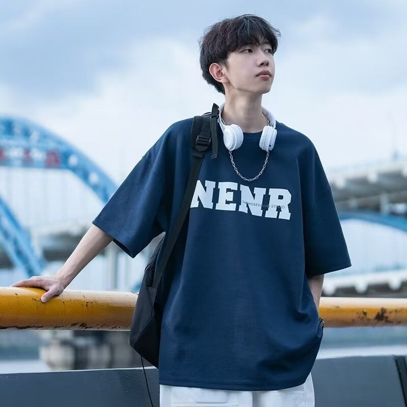 Boys' Combed Cotton Graphic T-Shirt Loose Fit Casual Tee