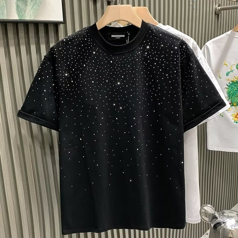 Men's Rhinestone Star Graphic T-Shirt Loose Fit Summer Tee