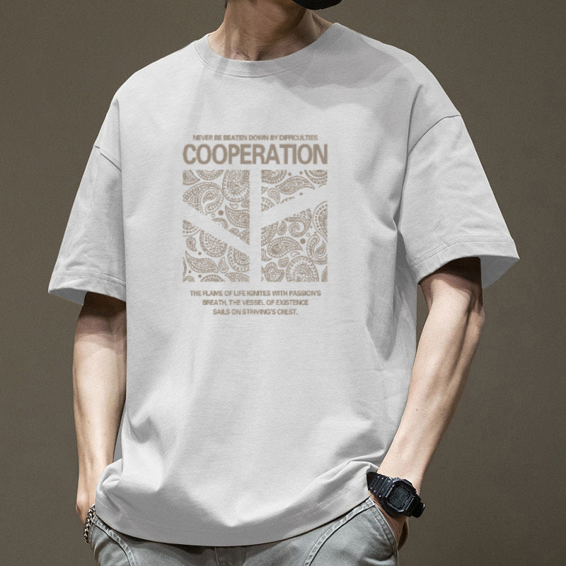 Men's Heavyweight Cotton Graphic Oversized Crew Neck T-Shirt