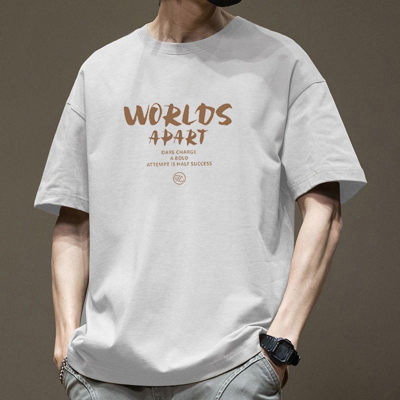 Men's Combed Cotton Letter Print Loose Fit Crew Neck T-Shirt