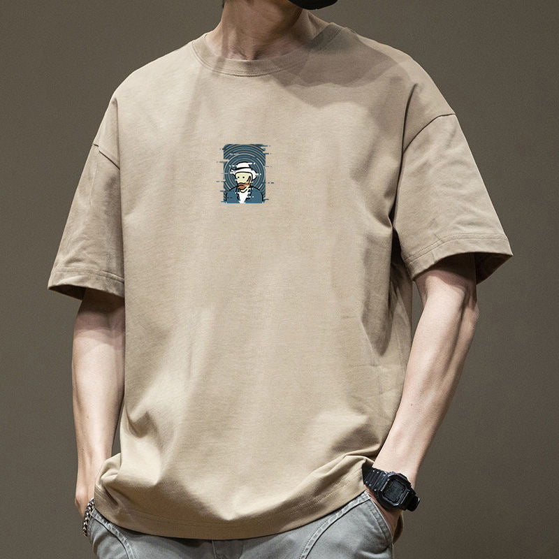 Men's Retro Cotton Graphic Loose Fit Crew Neck Streetwear T-Shirt