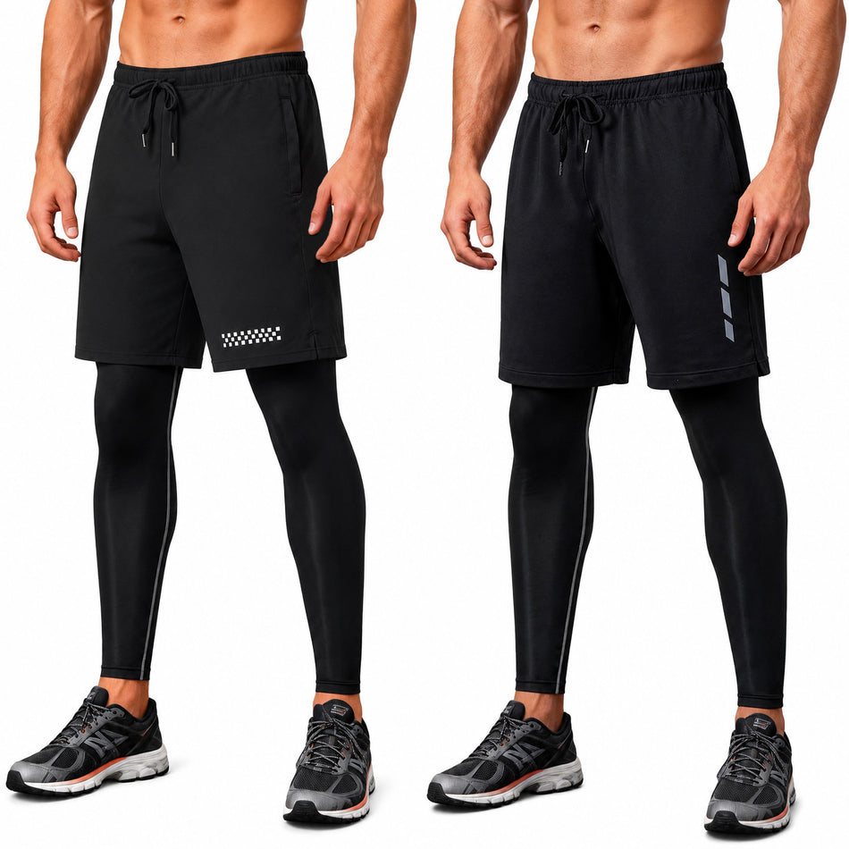 Men's Quick-Dry Sports Shorts & Compression Pants Set