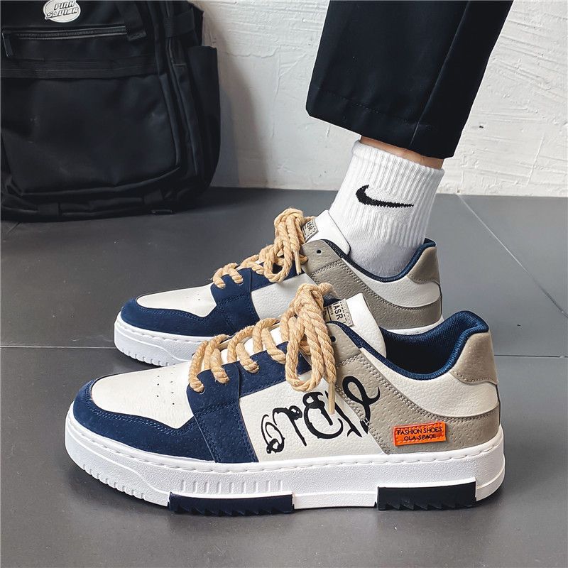 Men's Color Block Casual Skate Shoes with Rubber Sole