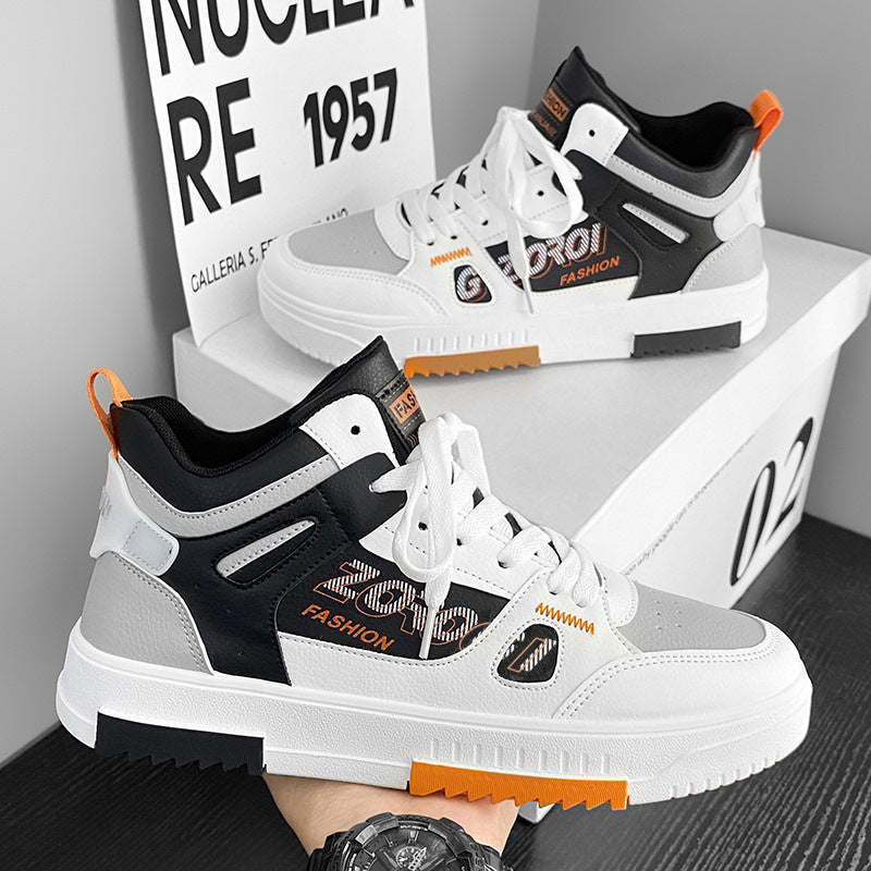 Men's High-Top Casual Sneakers Breathable Lace-Up White Shoes