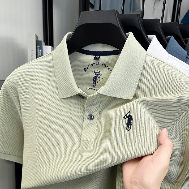 Men's Mercerized Cotton Embroidered Polo T-Shirt Breathable