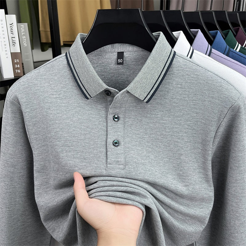 Men's Pure Cotton Long Sleeve Polo Shirt Casual Loose Fit