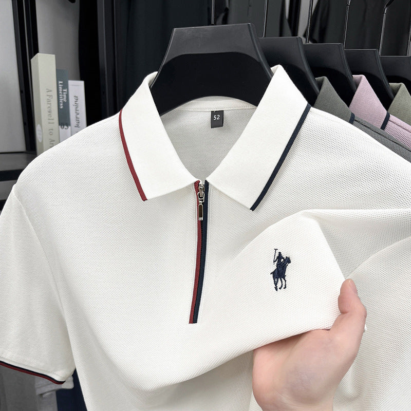 Men's Mulberry Silk Blend Half-Zip Polo T-Shirt Breathable