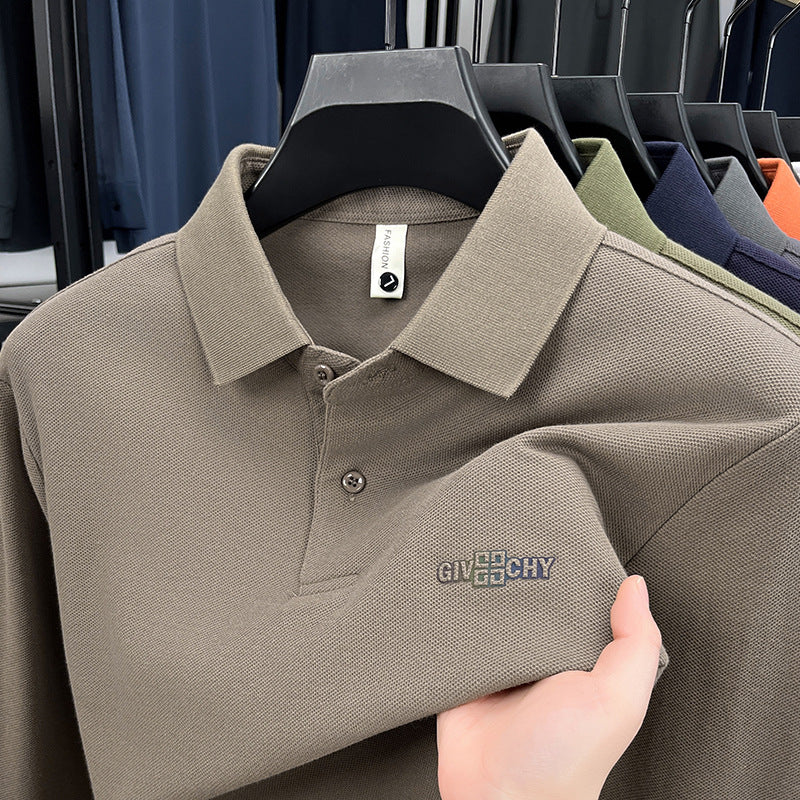 Men's Pure Cotton Long Sleeve Polo Shirt Breathable Comfort