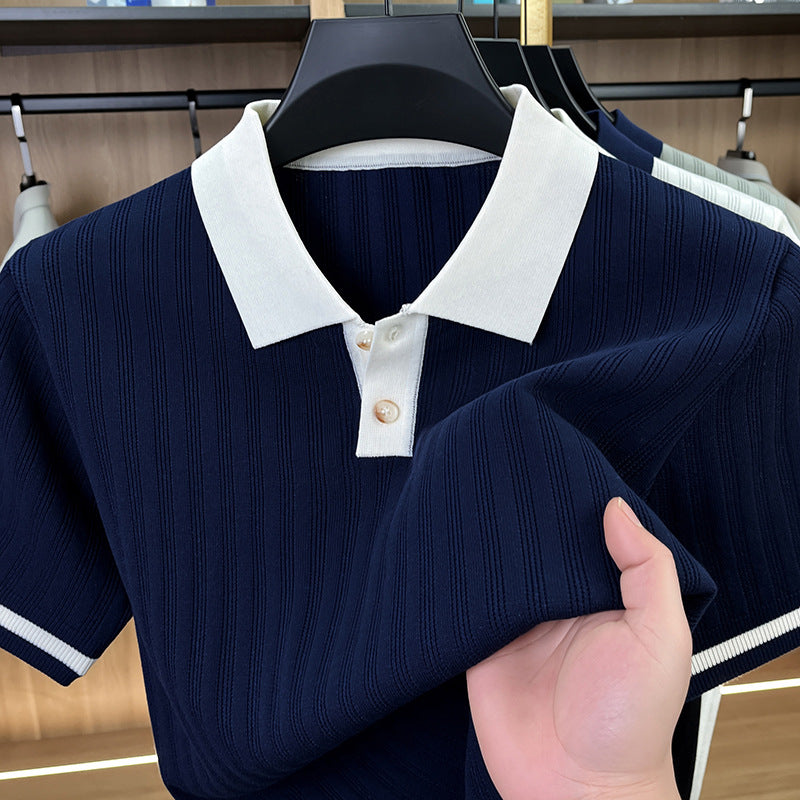 Men's Linen Blend Jacquard Polo Shirt Breathable Stretch Fit