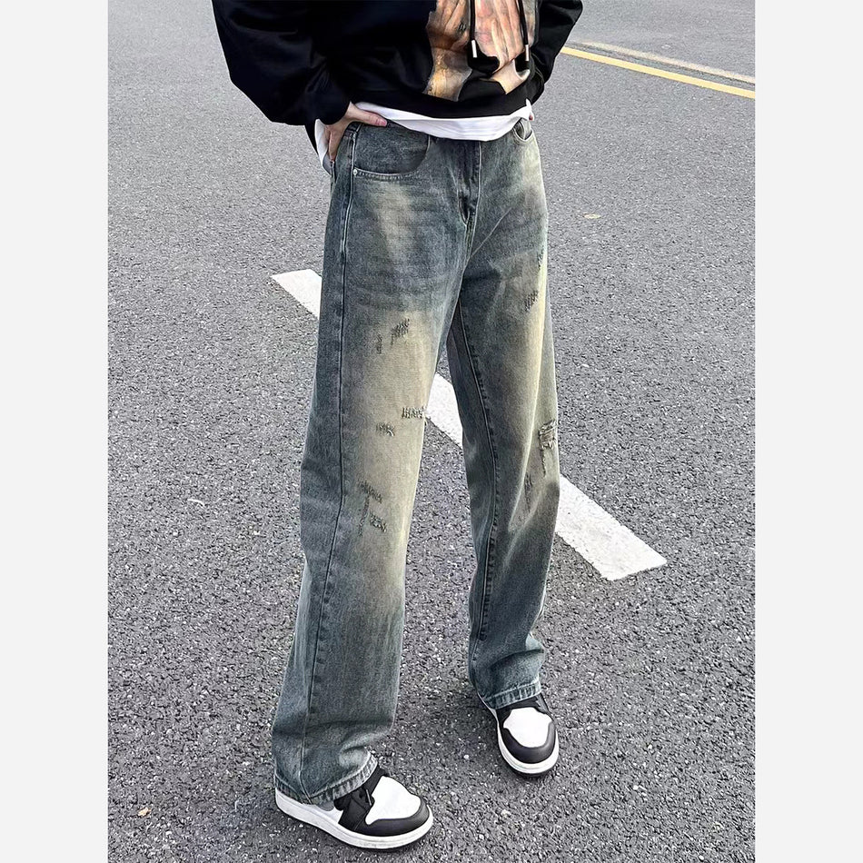 Men's Retro Wide-Leg Straight Denim Jeans