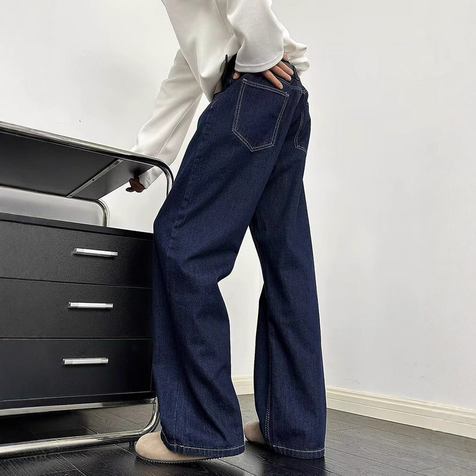 Men's Retro Wide-Leg Straight Jeans Casual Denim Trousers