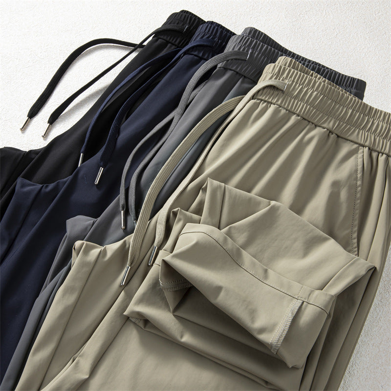 Men's Ice Silk Stretch Casual Pants Elastic Waist Straight Fit