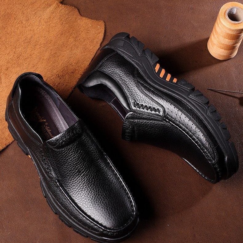 Men's Genuine Leather Casual Business Shoes Lightweight Non-Slip